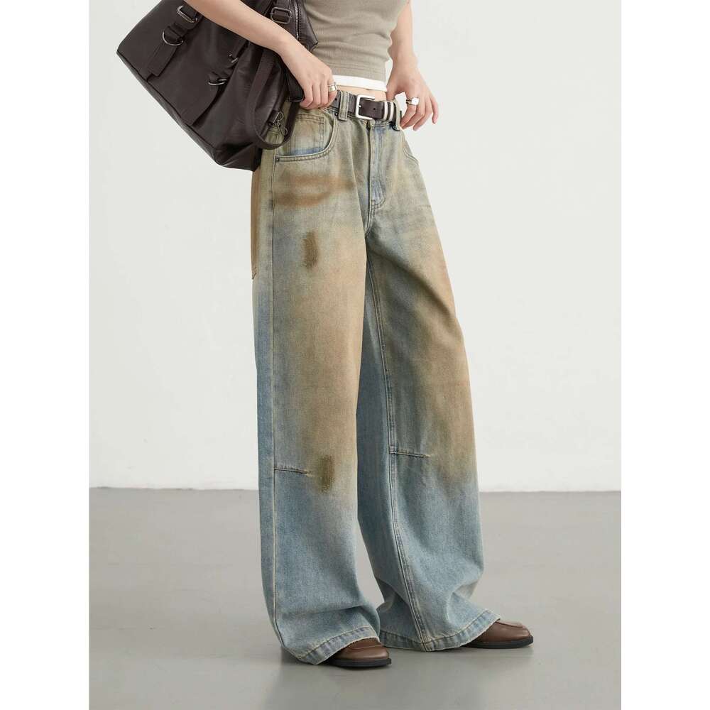 Leather Pants CHIC VEN Women High Waisted Dirty Dyed Jeans Vintage Casual Wide Leg Denim Pants Female Trousers Autumn