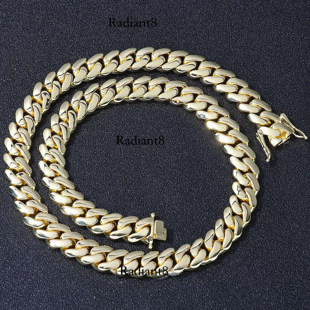 12MM Brass Choker 14K Solid Gold Plated Miami Cuban k Chain Necklace Men Women Hip Hop Monaco Jewelry with Deep Carving 14k