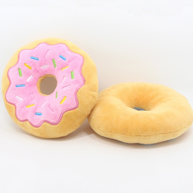Donutz Stuffed Dog Toys, Keep Them Busy Squeaky Pet Toy, Chew Toy with Crinkle, Soft Plush Puppy Products, Funny Food Toy Donut for Medium and Large D
