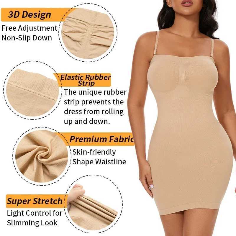 Sexy Full Slip Shapewear Women Dress Off Shoulder Bodycon Strapless Underdress Smooth Compression Body Shaper Slimming WaistXJ250304