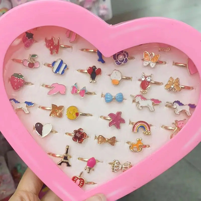 36pcs Zircon Rings For Girls Kids Child Jewelry Adjustable Little Crystal ring Gift Resin ring With box 250304