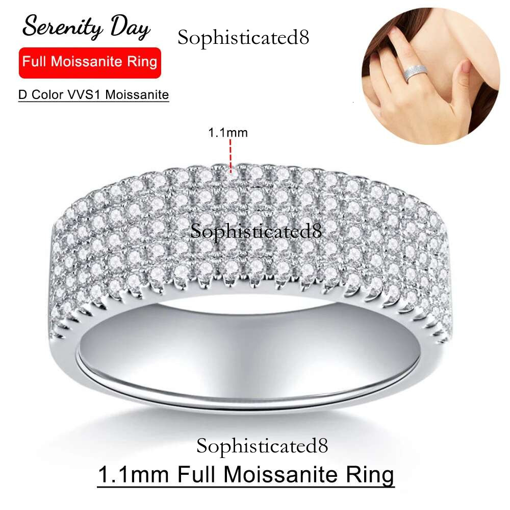 Serenity D Color VVS1 1.1mm 5 Row Real Moissanite For Women S Sier Bands Plated Lab Dia Wedding Rings Jewelry