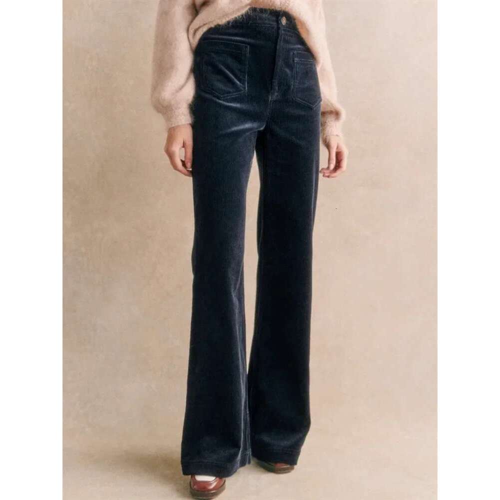 Wide Leg Corduroy Pants Women High Waist Double Pockets Vintage Long Trousers For Female 2025 Spring