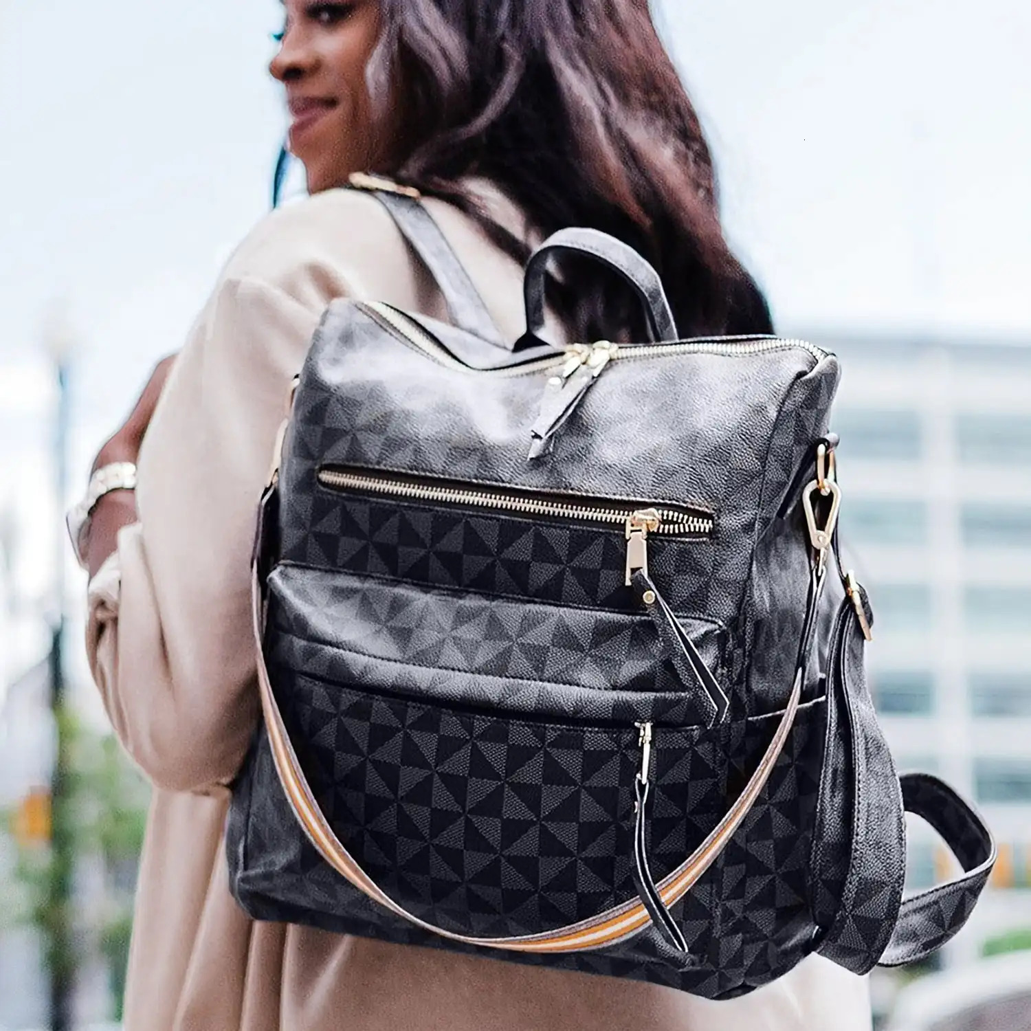Ship from US Womens Backpack Purse Leather Travel Fashion Convertible Large Ladies College Shoulder Bag 250304FBB