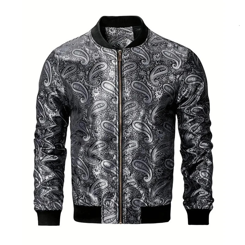 Gold Paisley Jacket Mens Clothing 3D Printed Colorful Long Sleeve Zipper Jackets Graphic Street Trend Autumn Bomber Coat 250304