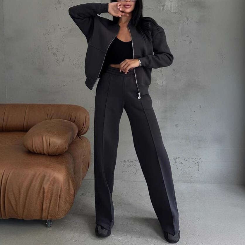 European American Spring and Autumn Fashion Zipper cardigan Straight leg Pants Set for Women 2025 New Style Elegant Clothing