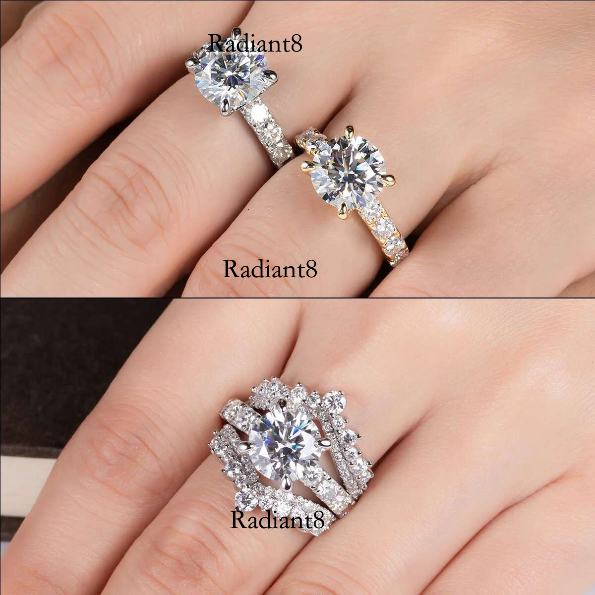 AnuJewel 4.3cttw D Color Moissanite Engagement Sterg Sier Gold Plated Lab Created Dia Wedding Band Rings