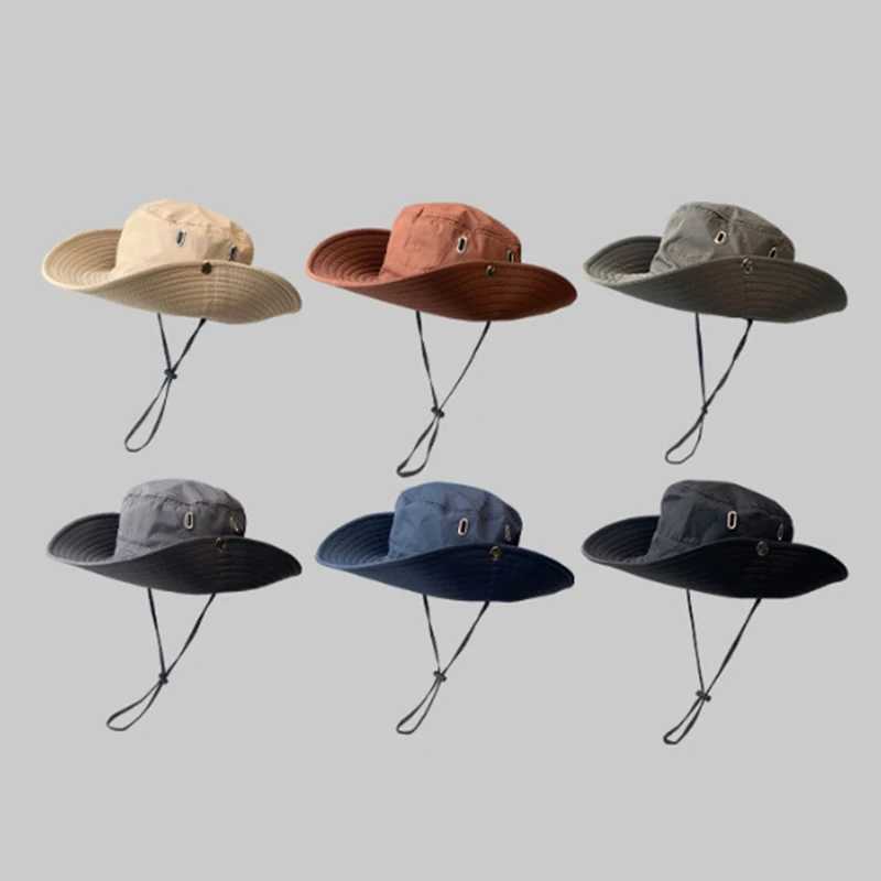 Womens Outdoor Sun Hat Summer UV Protection Bucket Safari Wide Brim Fisherman C Cowboy Men Fishing Hiking Beach Hats 2024XJ250304