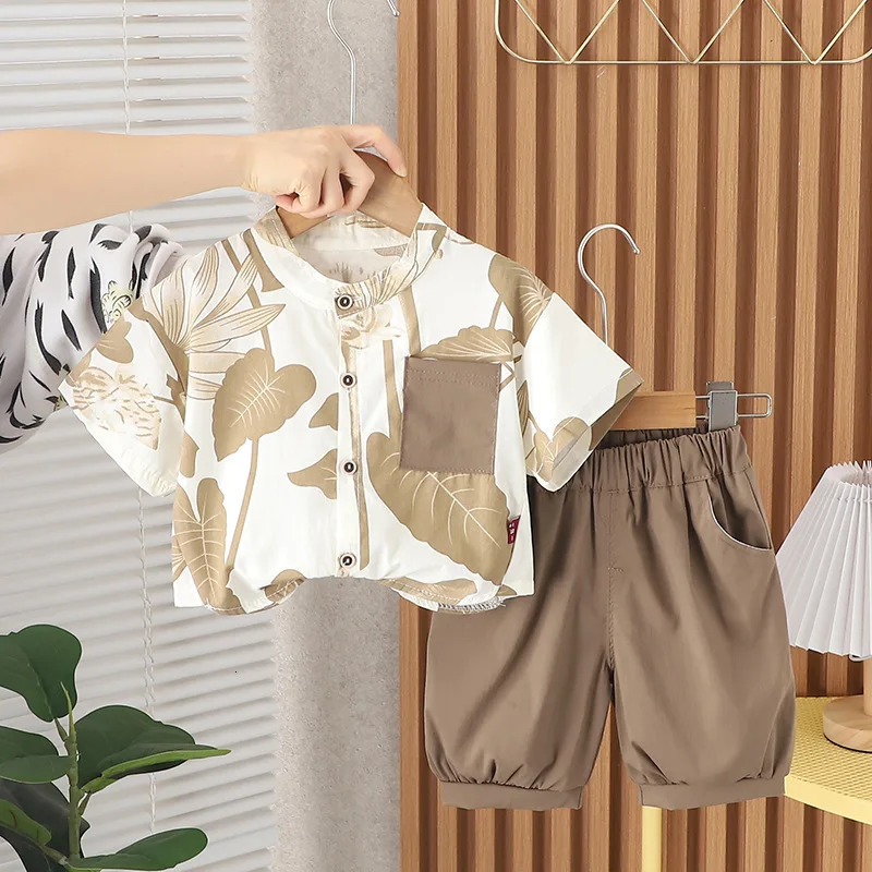 Toddler Summer 1st Birthday Boy Outfit Korean Style Cute Turn-down Collar Short Sleeve Shirts and Shorts Boys Clothes Sets 250304