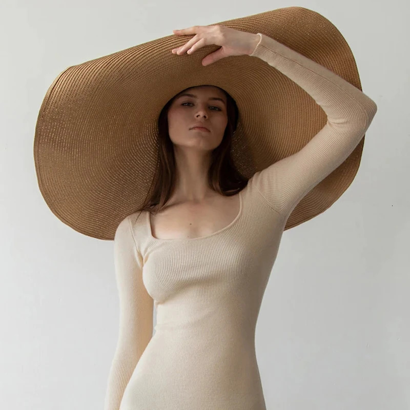 Summer 70cm Large Wide Brim Sun Hats For Women Oversized Beach Hat Foldable Travel Straw Hat Lady UV Protection Sun Shade Hat 250227