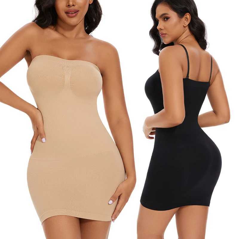 Sexy Full Slip Shapewear Women Dress Off Shoulder Bodycon Strapless Underdress Smooth Compression Body Shaper Slimming WaistXJ250304