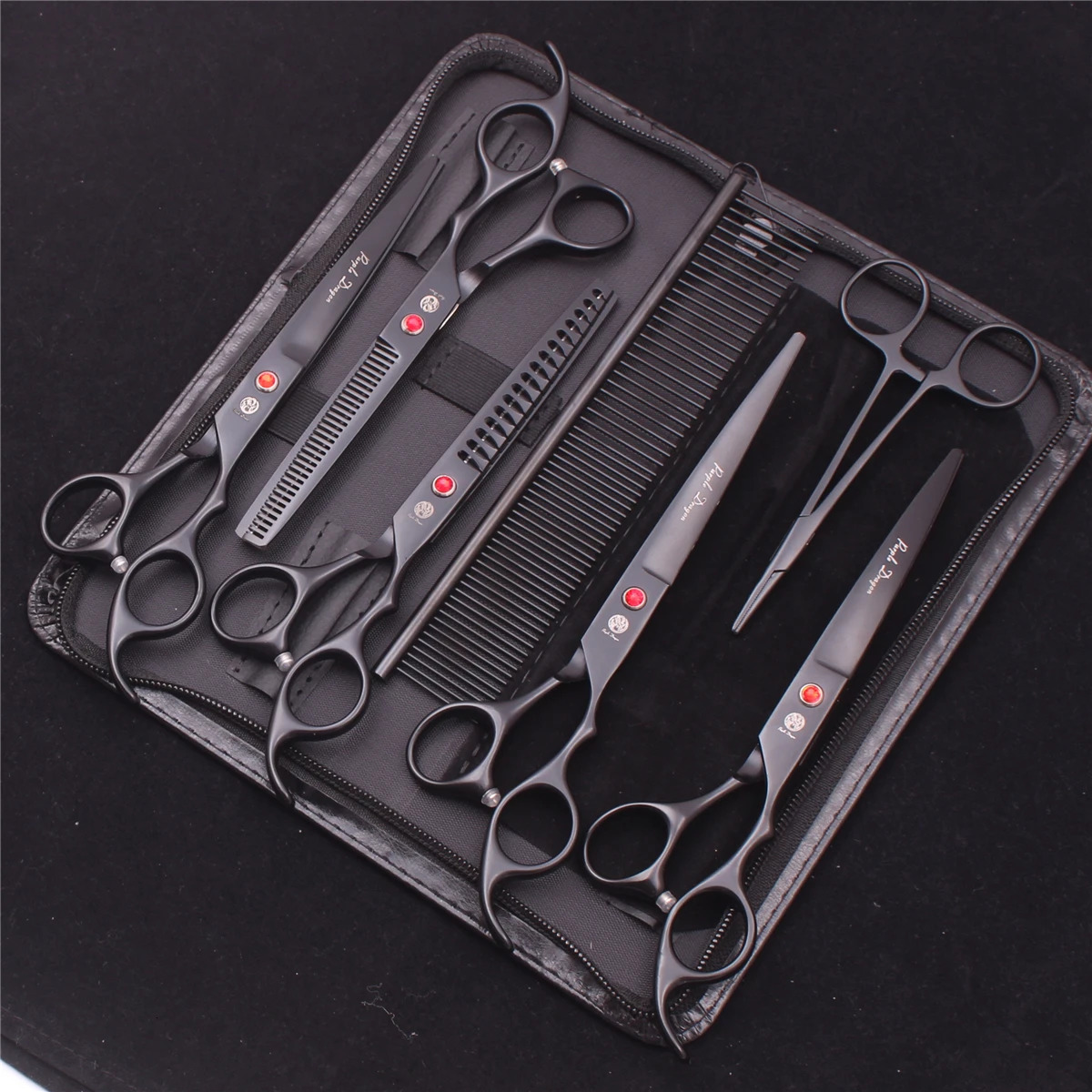 7.0 Pet Grooming Scissors Set Japanese Steel Straight Curved Dog Cat Cutting Thinning Shears Hair Comb Hemostatic Forceps Z3103 250304