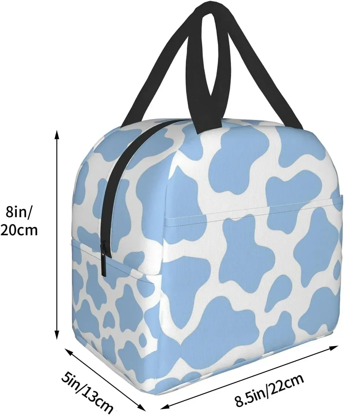 Light Blue Cow Animal Lunch Bag for Travel Work Picnic Bento Cooler Reusable Tote Lunch Boxes Insulated Container Shopping Bags 250228