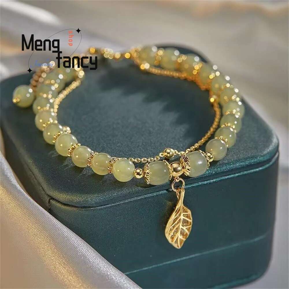 Natural Hetian Jasper Golden Branch Jade Leaves Bracelet Exquisite Sexy Young Girls Fashion Jewelry Best Selg Holiday Gift