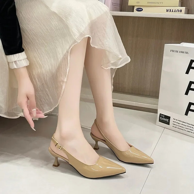 Summer Sandals Women Pointed Toe Rhinestone Buckle Pumps Ladies Kitten Heel Party Shoes Sandals Women s 250228