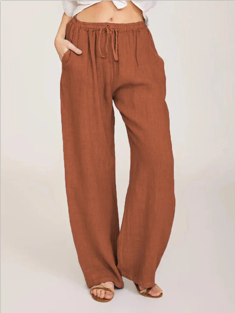 Summer and Autumn Casual Womens Wear in Europe America and Europe Large Loose Cotton Hemp Casual Pants 250303