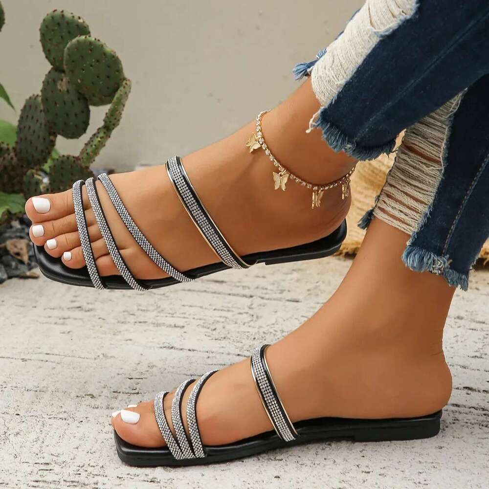 Sandal Summer Square Head Rhies Fashion Women's One e Platform Slippers Beach Shoes
