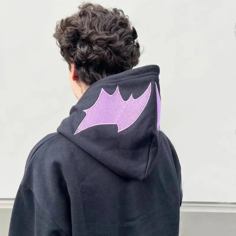 Harajuku Aesthetic Y2K Print Hoodies Wing Embroidery Loose Women Sweatshirt Hip Hop Punk Long Sleeve Pocket Men Streetwear Tops 250303