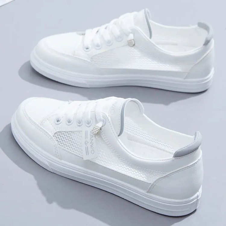 2025 new summer thin mesh breathable single student flat bottom casual designer women's shoes round toe easy to match women's white sports s