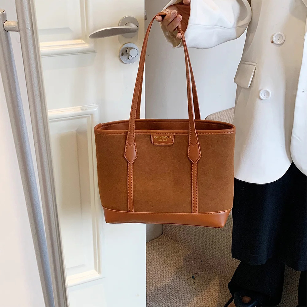 Women Suede Shoulder Bag With Zipper Handbag Retro Solid Color Shopping Daily Travel Makeup 250303