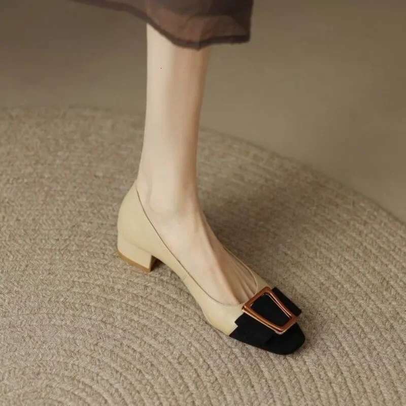 Fashion Women Pumps Spring Heel Sexy Chunky Heels Ladies Square Toe Metal Buckle Party Shoes atillas Mujer