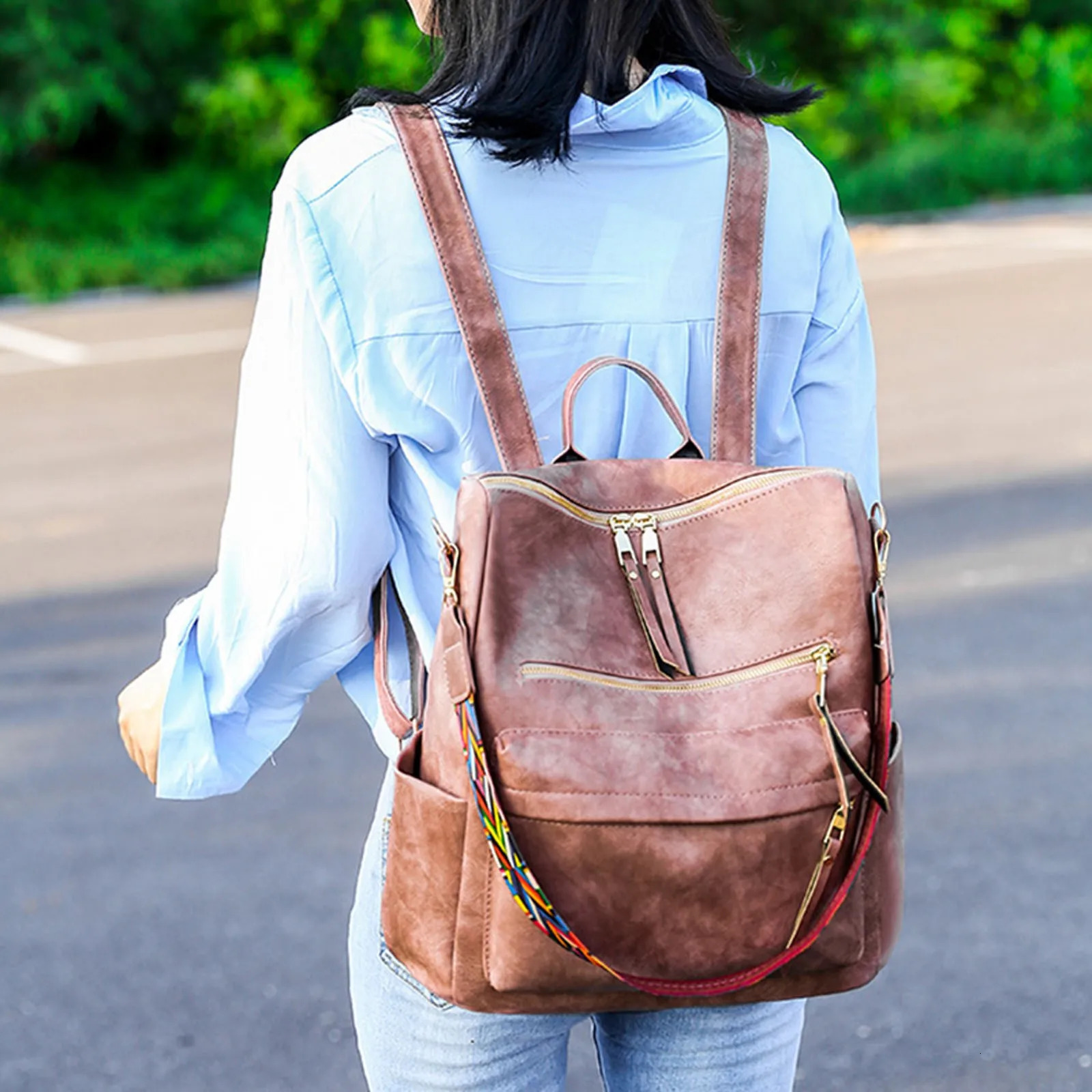 Ship from US Korean Daily Chic Fashion Bag Women Backpack Leather Purse For Large Designer Travel bags for women 250304FBB