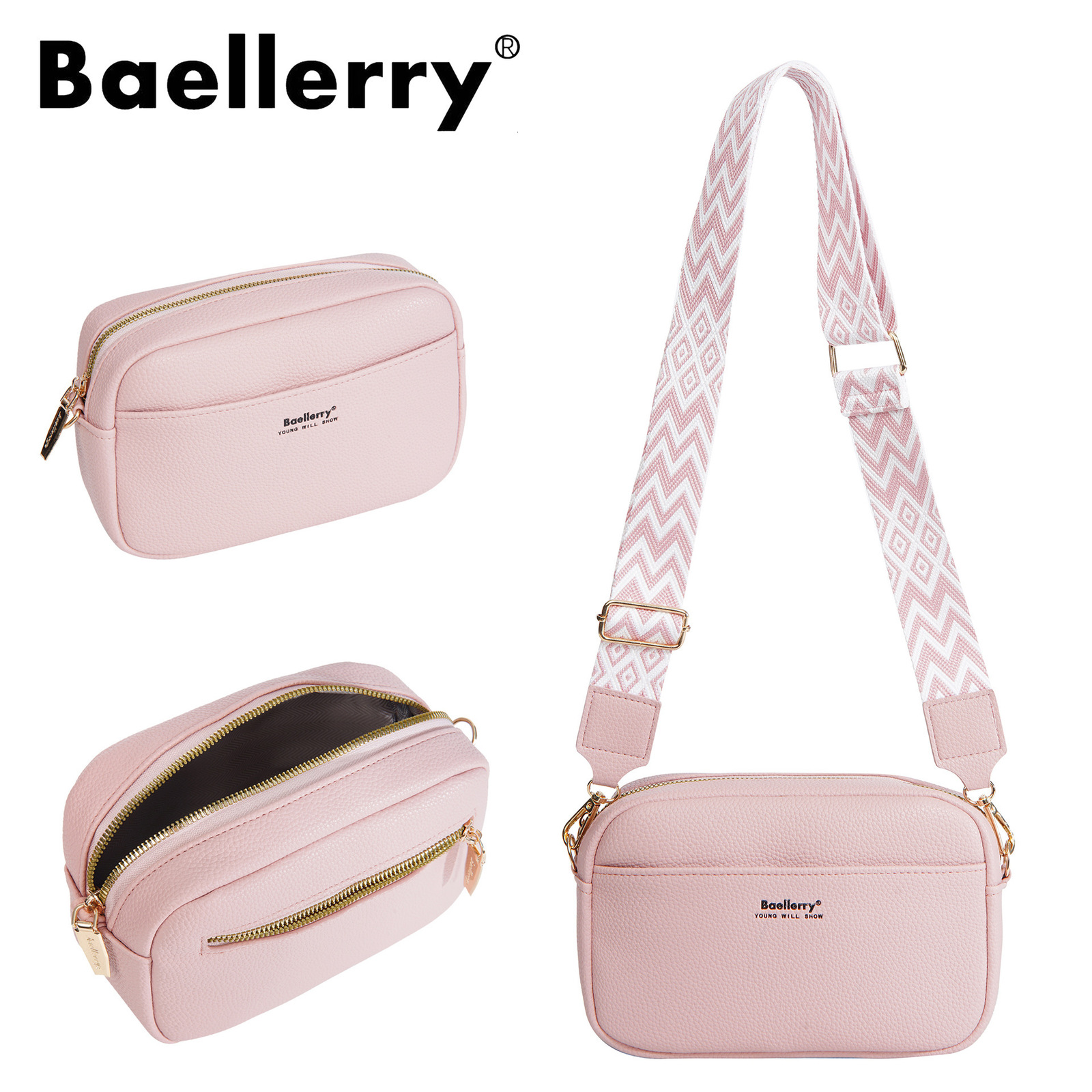 Baellerry Womens Wallet Solid Color Large Capacity Zipper Single Shoulder Cross Shoulder Fashionable Small Square Bag 250304