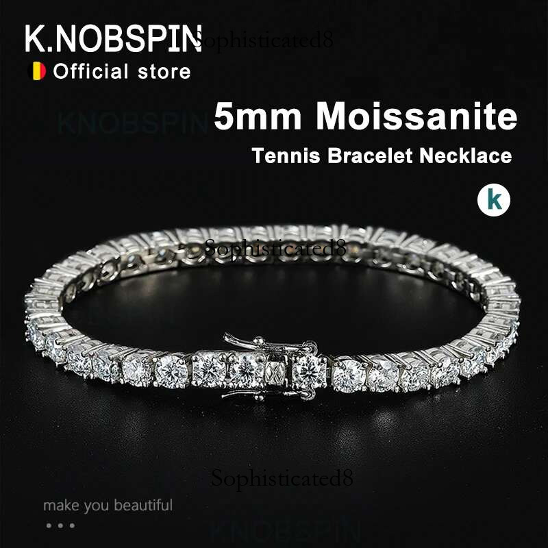 KNOBSPIN 5mm Moissanite Tennis Bracelet Necklace For Women Sterg Sier D VVS1 Lab Dia with GRA Certificate Jewelry