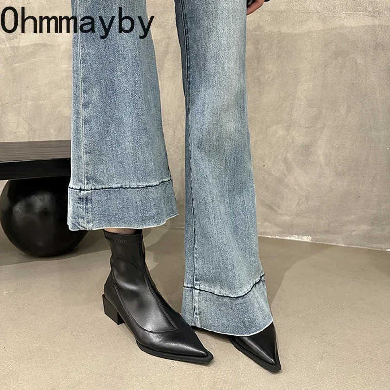 Vintage Pointed Toe Wen Ankle Boots Fion Elegant Soft Leather Shoes Autumn Winter Low Heel Wens Short Booties Z250304