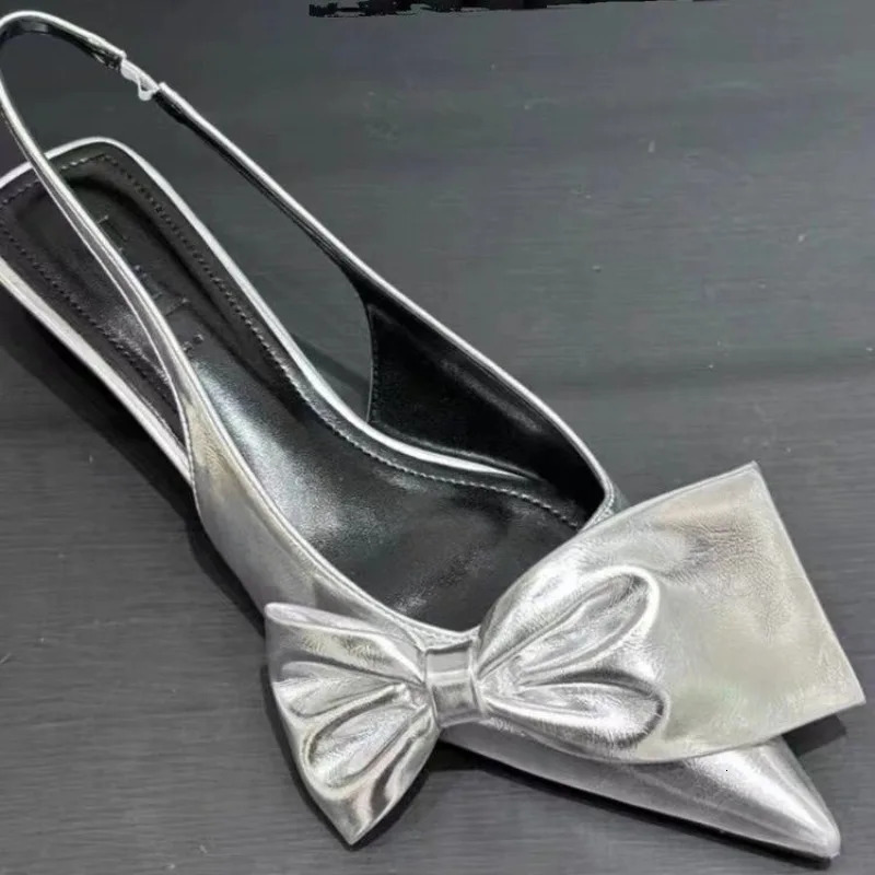 Pointy Bow Sandals Womens Bowknot Slingback Kitten Heels Black Pointed Toe Satin Slip On Low Heels Casual Dress Shoes 250228