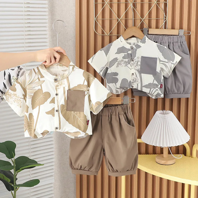 Toddler Summer 1st Birthday Boy Outfit Korean Style Cute Turn-down Collar Short Sleeve Shirts and Shorts Boys Clothes Sets 250304