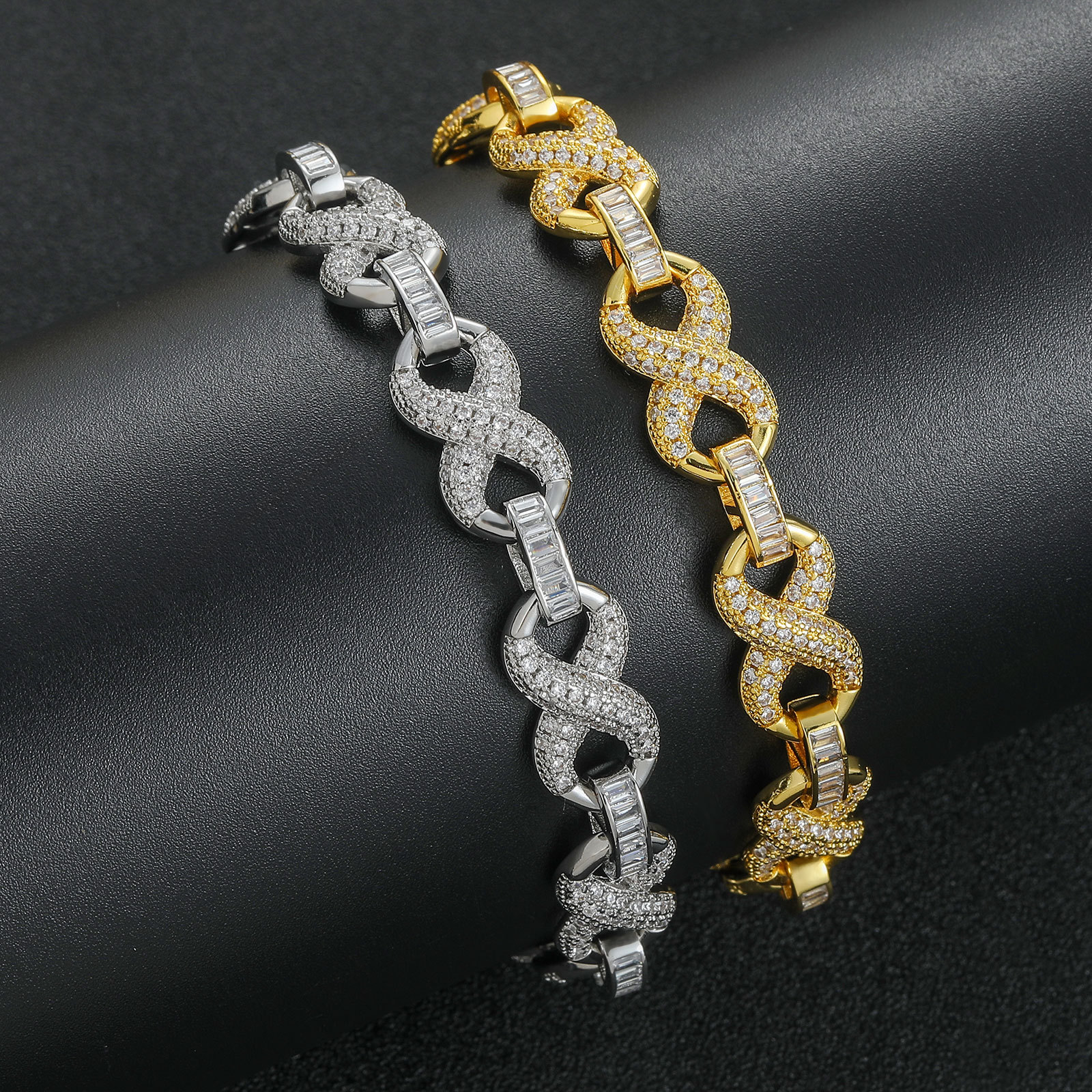 Hip Hop High Quality 8 Infinite Miami Cuban Chain Necklace Bracelets 5A Zircon Women Mens Jewelry Set