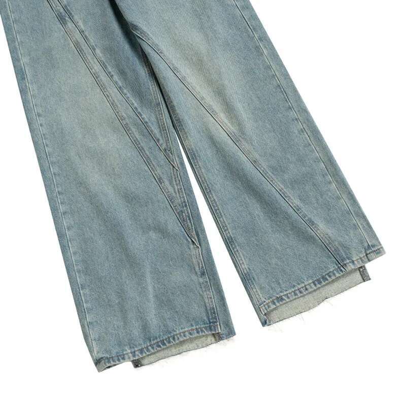 HKSH Autumn New Men's Tide Punk Spliced Jeans Women's Chic Vintage Denim Pants Irregular Design Niche Straight Trend Ins Hk2774