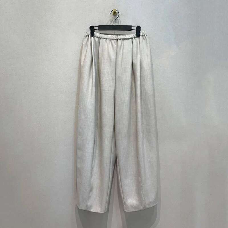 Fashion Light Beige Silhouette Trousers Women's Elastic High Waist Loose Straight Wide Leg Casual Pants New Tide