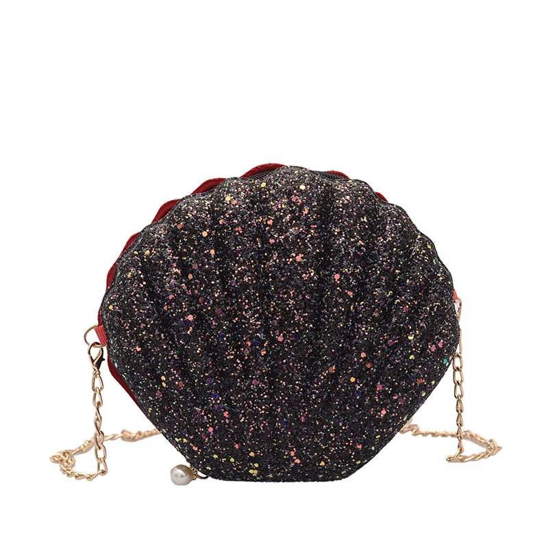Womens shoulder bag shell chain cute sequin mobile phone money zipper cross shaped 250303