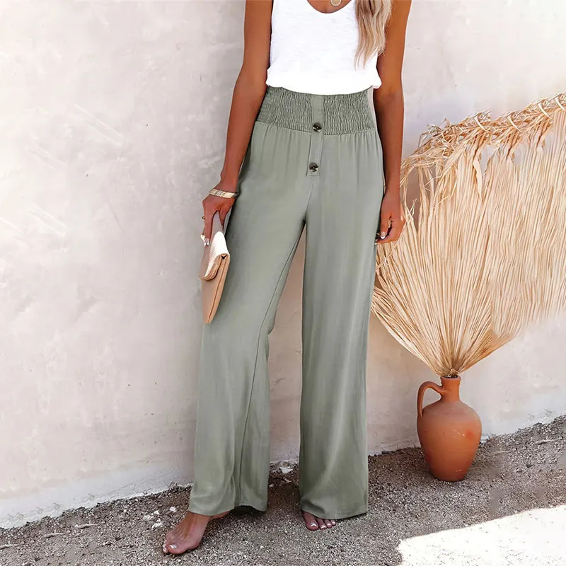 Summer Cotton Linen Wide Leg Pants for Women Pants Full Length Casual Pants Female Solid Loose High Waist Straight Trousers 250303