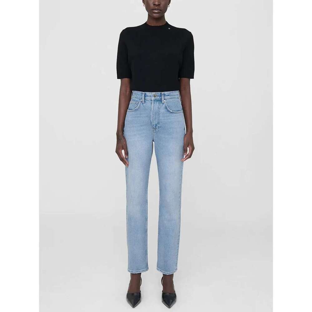 Women's Slim Blue Jeans Versatile 100% Cotton Commuter Ladies High Waist Denim Pants