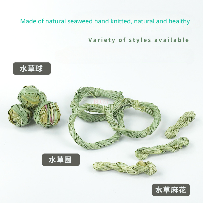 Bunny Chew Toy for Teeth Natural Hay Treats Handwoven Grass Balls Cage Toys for Rabbit Chinchilla Hamster Guinea Pig Pet Gadgets