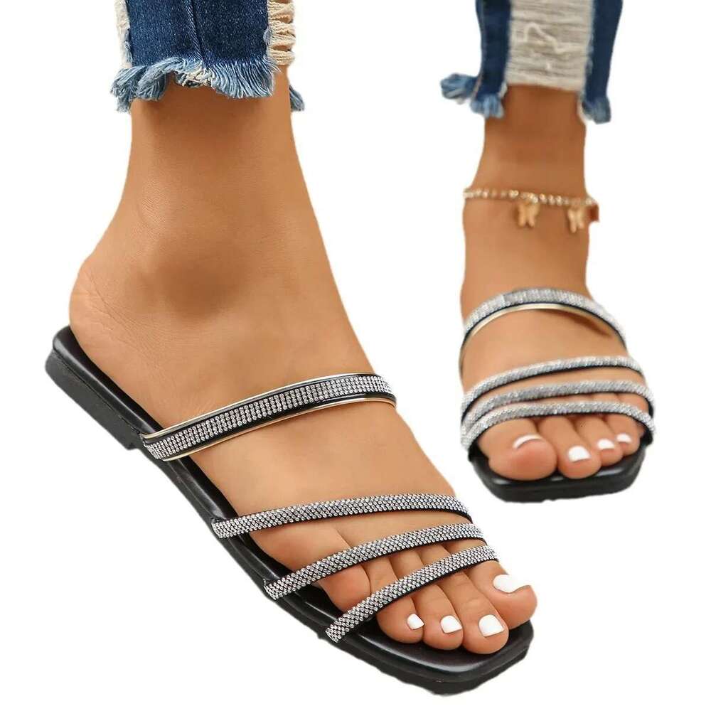 Sandal Summer Square Head Rhies Fashion Women's One e Platform Slippers Beach Shoes