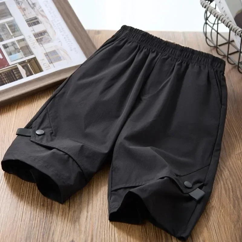 Boys Shorts Kids Solid Color Trousers with Button Teens Pocket Short Pant Summer 3 To 12 Yrs Childrens Clothing Casual 250304