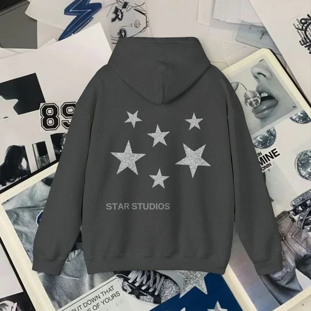 Y2K Hoodies Women Harajuku Hip Hop Letter Star Graphic Printed Loose Sweatshirt Punk Rock Gothic Clothes Top Streetwear Hooded 250303