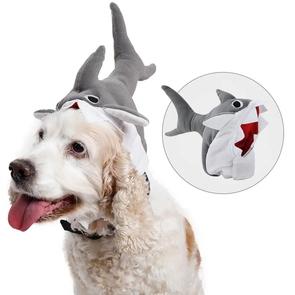 Pet Plush Shark Hat Halloween Costume Cute Funny Dog Cat Toy Chew Hat Adjustable Adorable Cat Cap Puppy Dress Up Kitten Outfits