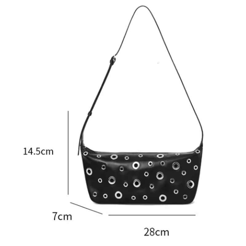 Retro Fashion Metal Rivet Underarm Black Motorcycle Hobo 2025 New Shoulder Bag