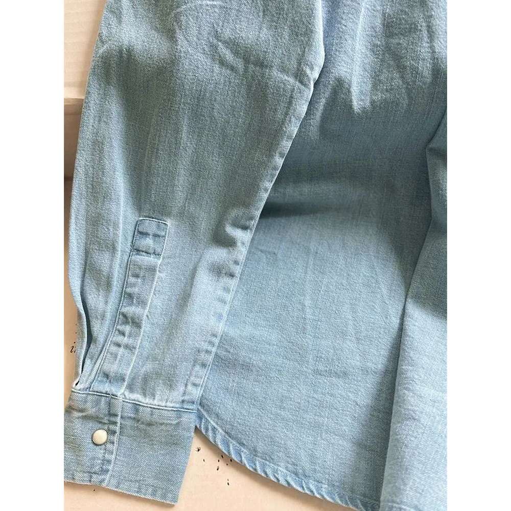 Women's Long Sleeve Irregular Denim Blouse Turn-Down Collar 2025 Summer New Female All-Match Single Breasted Shirt With Pocket