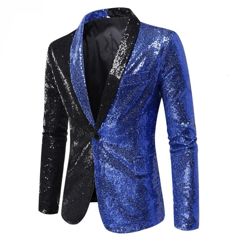 Performance Dress Color Matching Sequined Suit Nightclub Mens Clothing Host Studio Jacket 250304