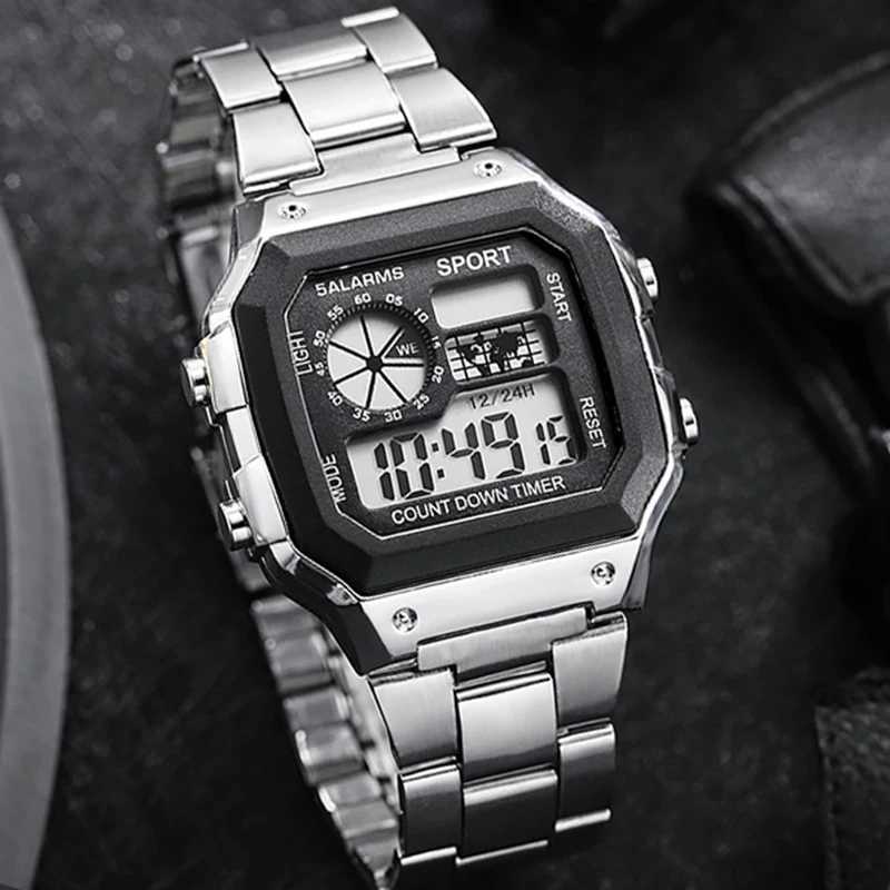 Luxury mens wrist multifunctional LED digital alloy Str classic Busin mens 7-color luminous sports shoesXJ250304