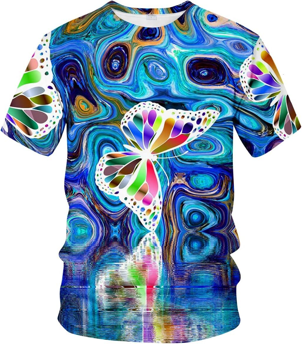 Mens T shirt Unisex Trippy Psychedelic T-Shirt Butterfly 3D Printed Casual Tshirts tee Casual tops summer clothes
