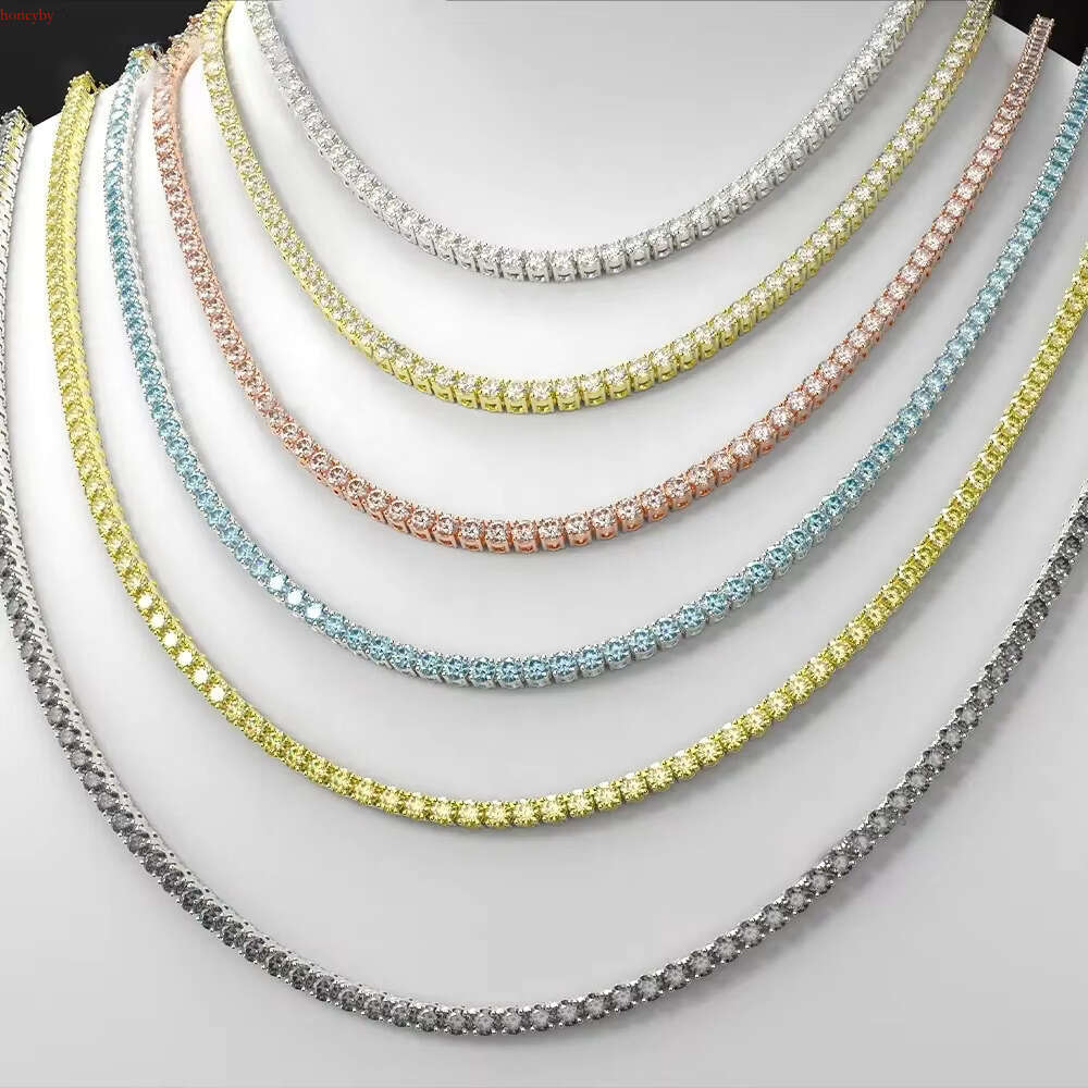Fine Jewelry Plated k Moissanite Tennis Chain Necklace S Sterg Sier Trendy Dia 3mm 4mm 5mm Rose Gold Black