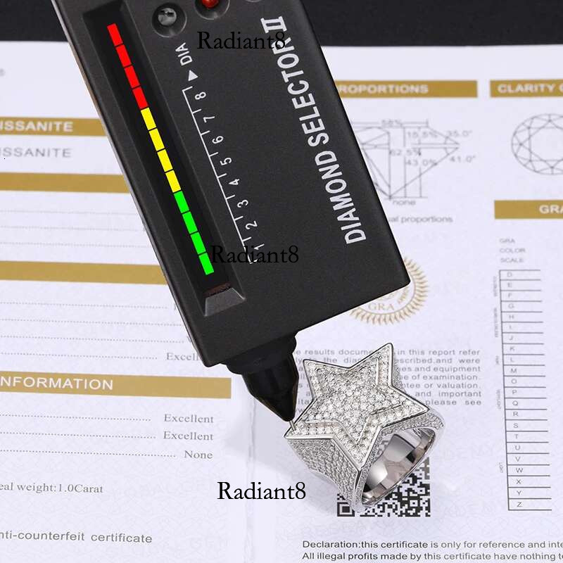 Fine VVS1 With Certificate Star For Men Sterg Sier Moissanite Rings Hip Hop Jewelry