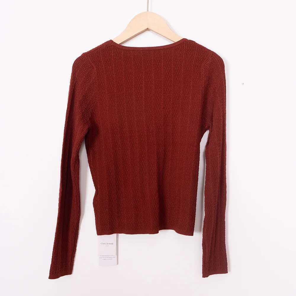 Solid Knit Women Short Style T-Shirt V-Neck Long Sleeve Slim Fit Button Lady Cardigan Casual Vintage Femme Top 2025